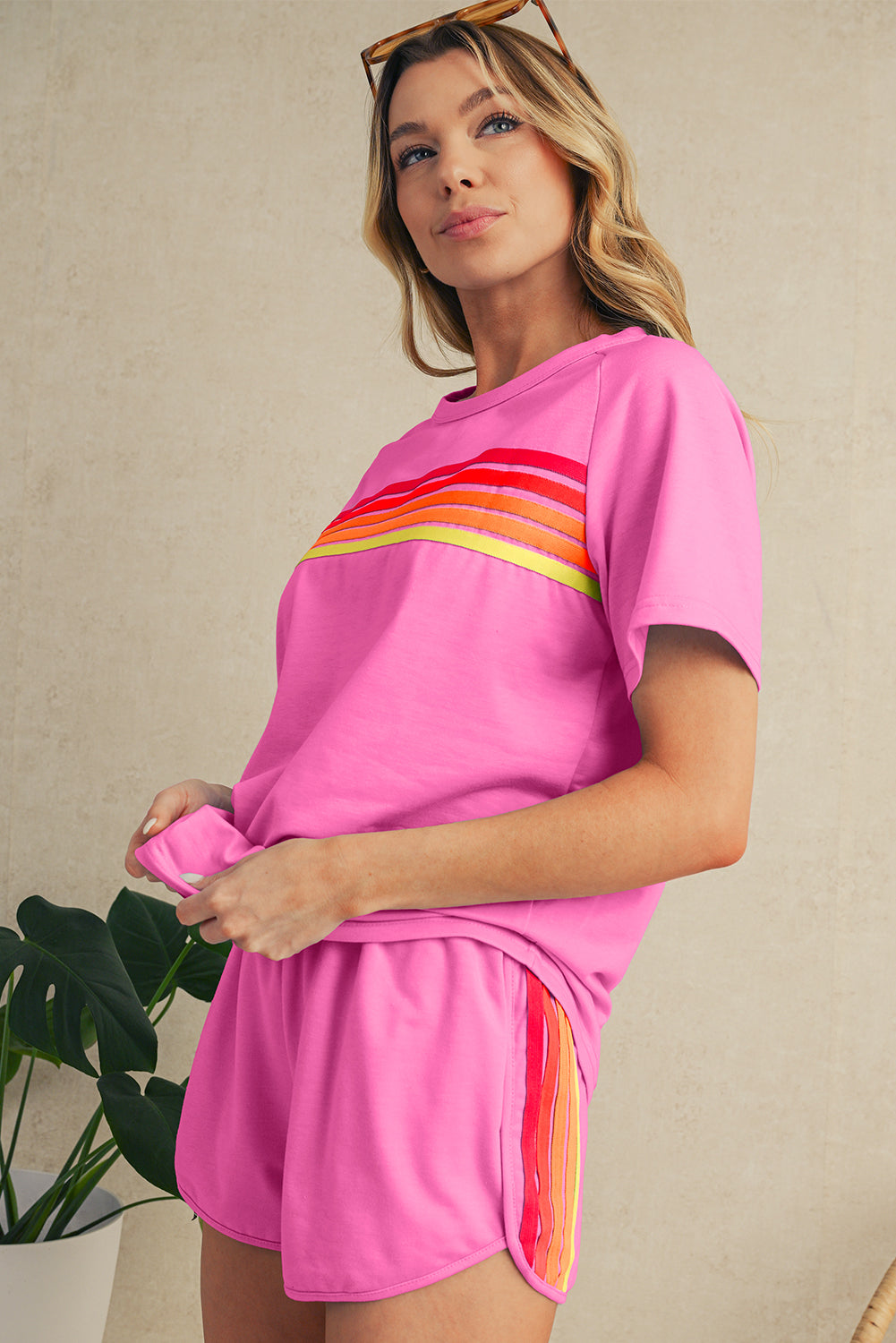 Beau Blue Colorful Striped Casual Tee