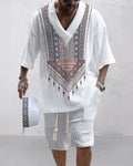 Casual Printing Suit Men's Summer Loose Short Sleeve T-shirt Shorts Set