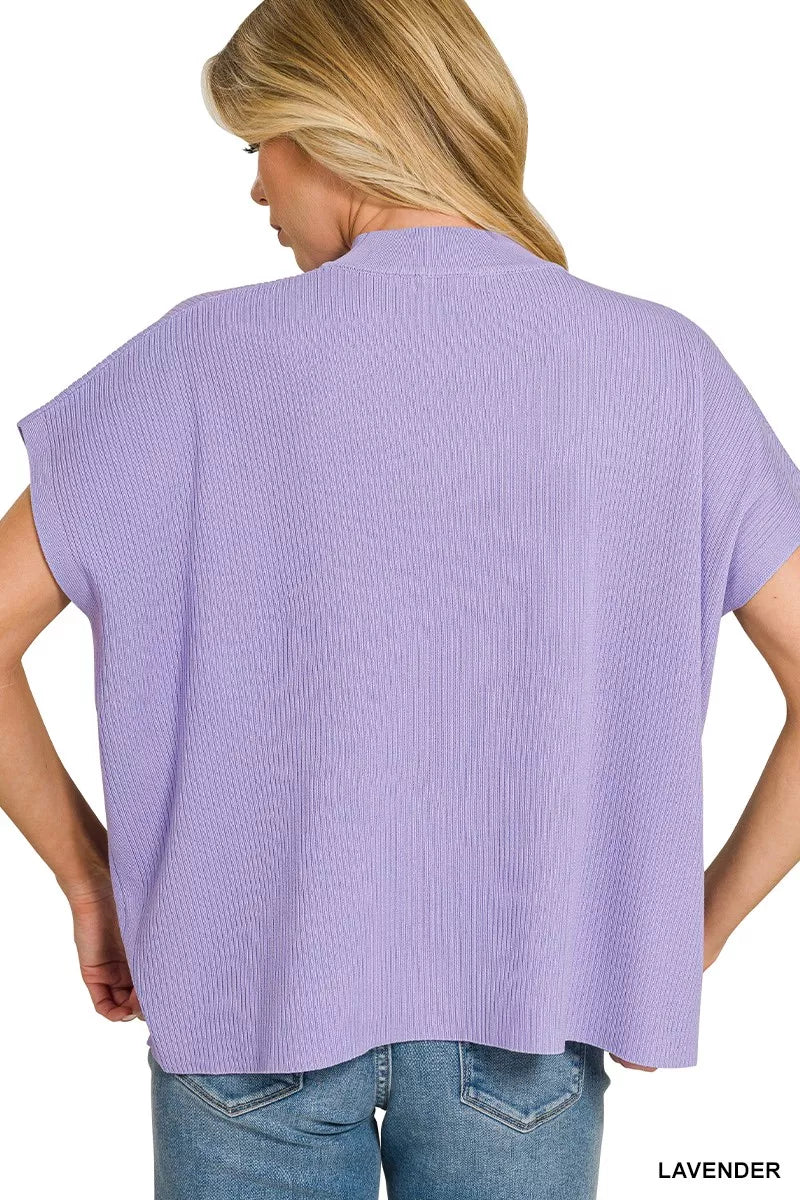 Viscose Mock Neck Short Sleeve Boxy Sweater