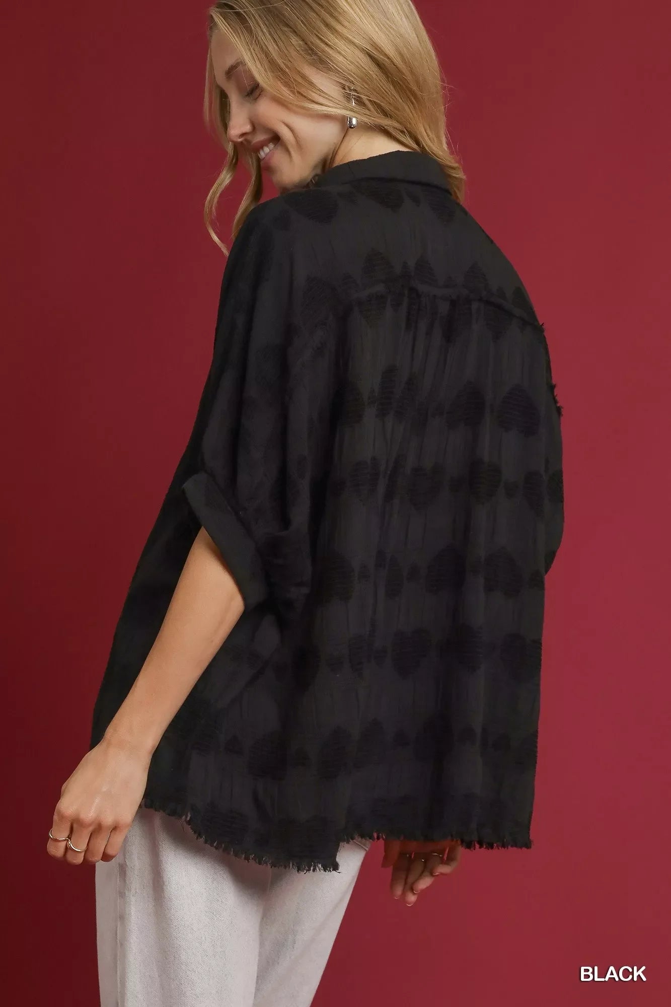 Jacquard Heart Collared Shirt