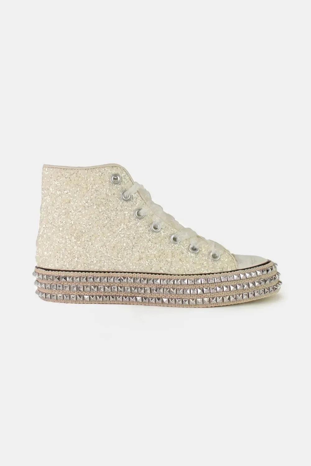 Fashion Glitter Lace-Up Studded Platform Sneakers