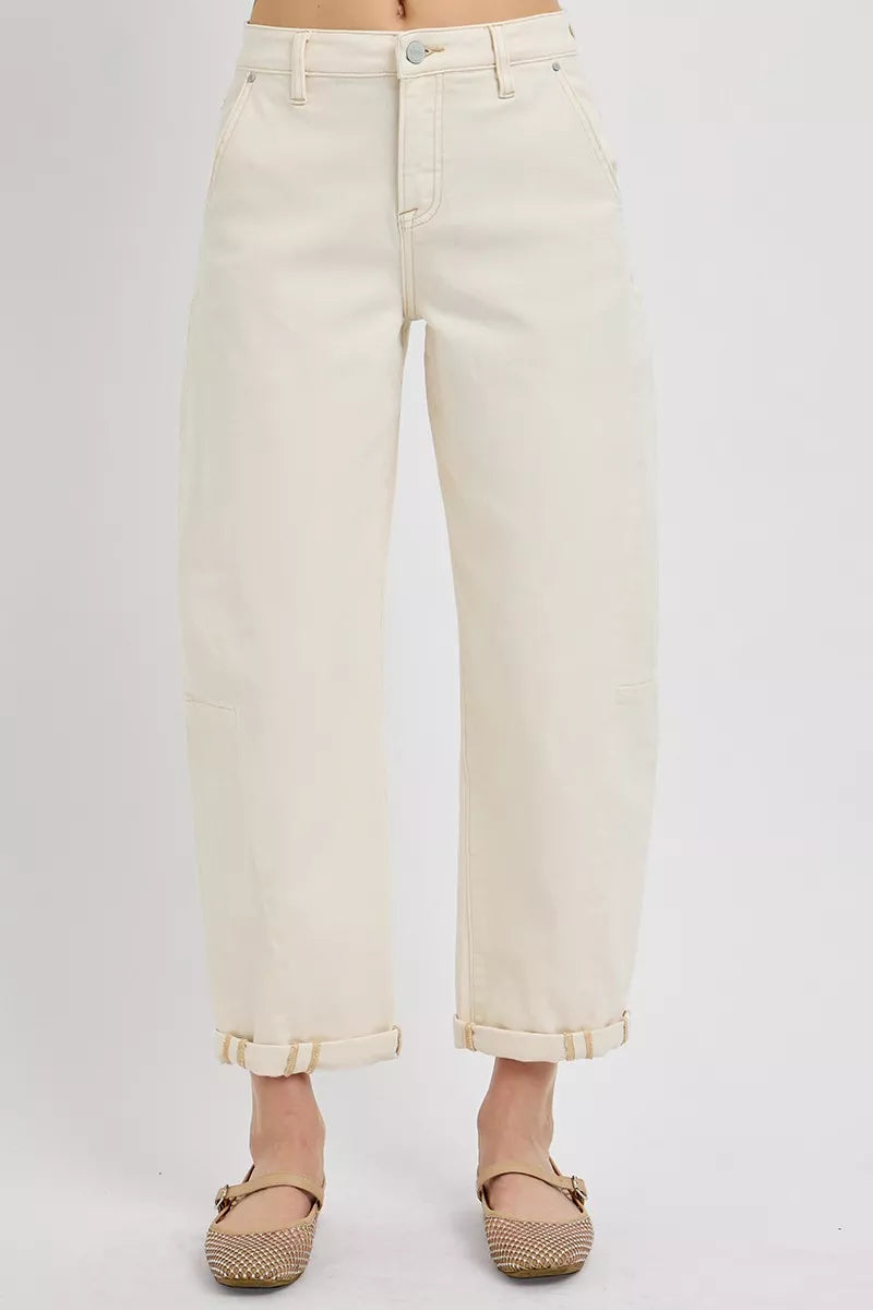 High Rise Relaxed Barrel Cuffed Jeans