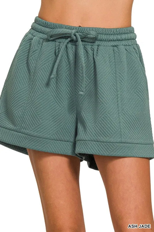 Textured Knit Jacquard Drawstring Shorts