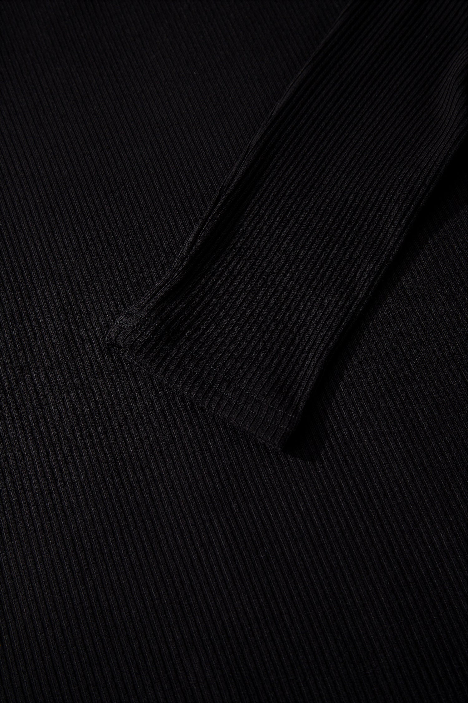 Black Ribbed Long Sleeve Crew Neck Solid Color Bodysuit