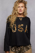 Round Neck Long Sleeve French Terry Sweatshirt with USA Letter Animal Patch
