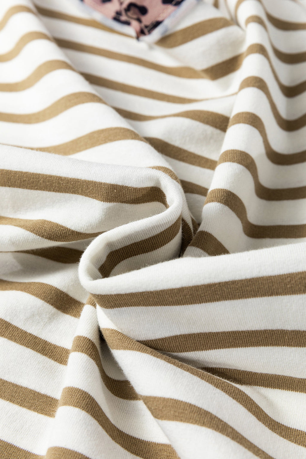 Khaki Stripe Leopard Patchwork Round Neck Loose T Shirt