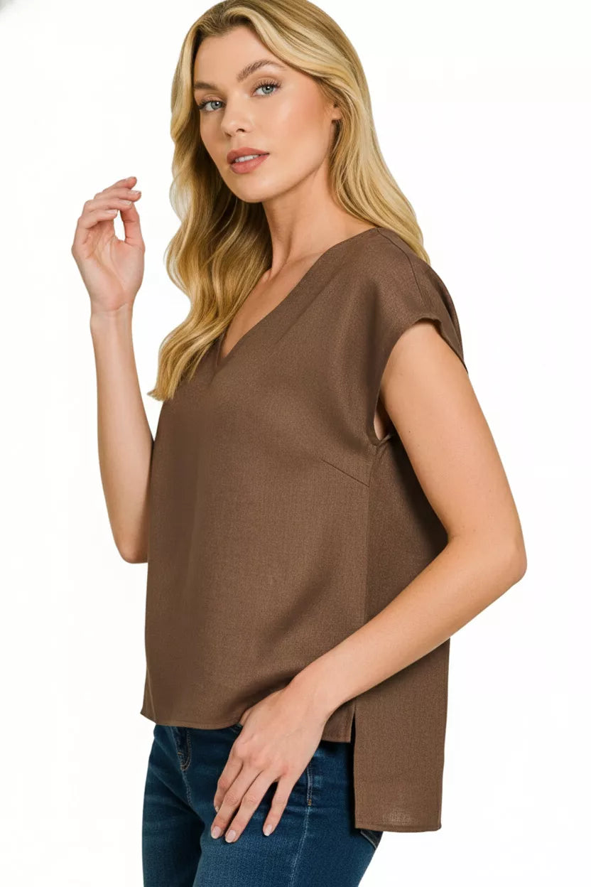 Linen V-Neck Sleeveless Top