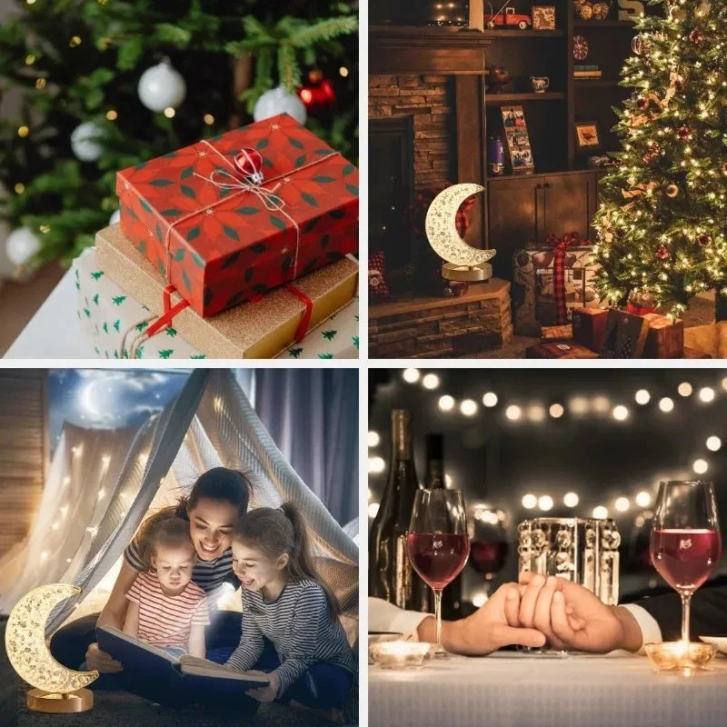 DecorBites™ Bedroom Crystal Touch Dimming Night Light Girls Room Home Decor Aesthetics USB Bedside LED Ambient Table 3D Moon Lamp