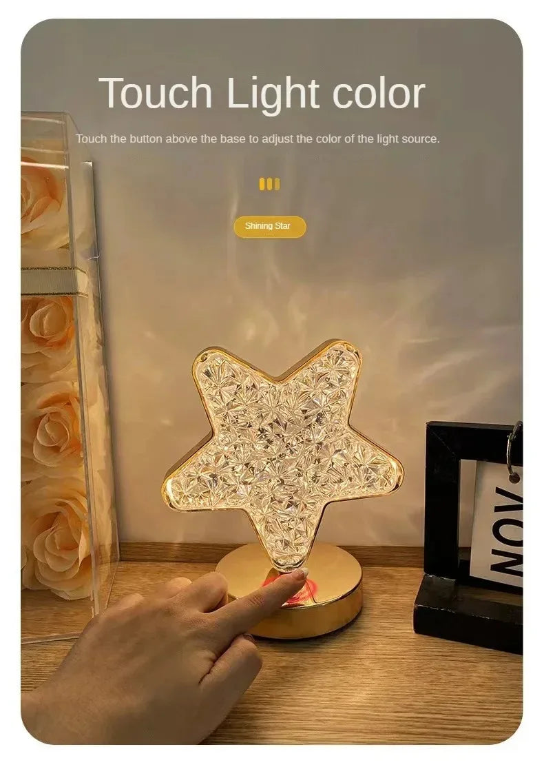 DecorBites™ Bedroom Crystal Touch Dimming Night Light Girls Room Home Decor Aesthetics USB Bedside LED Ambient Table 3D Moon Lamp