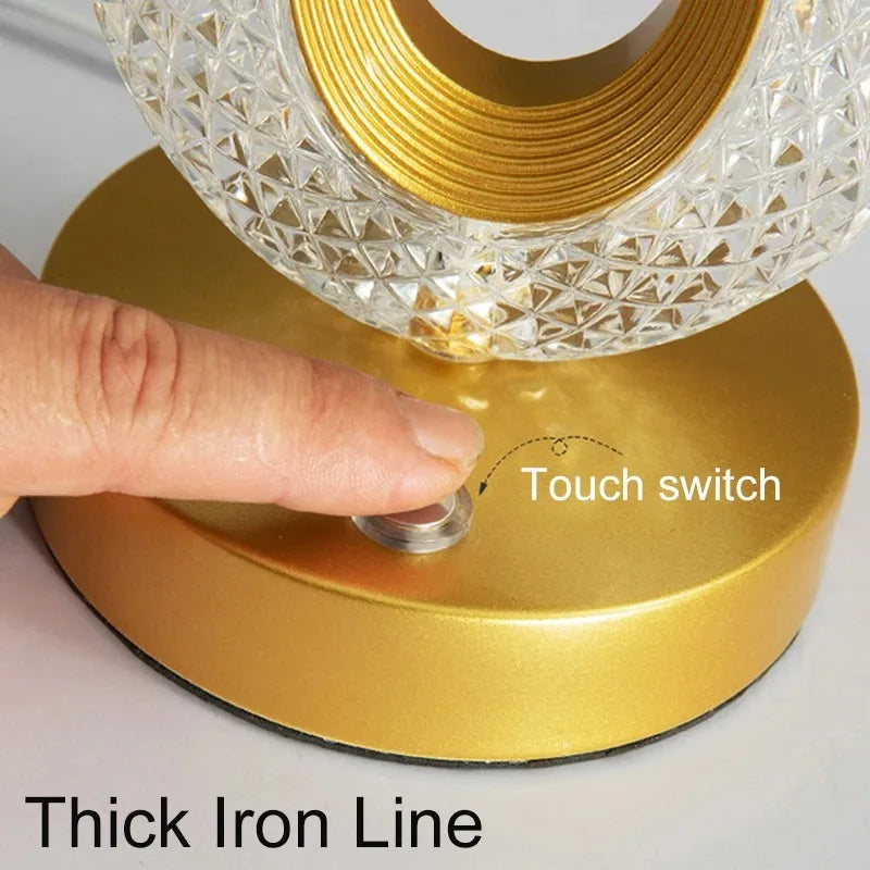 DecorBites™ Bedroom Crystal Touch Dimming Night Light Girls Room Home Decor Aesthetics USB Bedside LED Ambient Table 3D Moon Lamp
