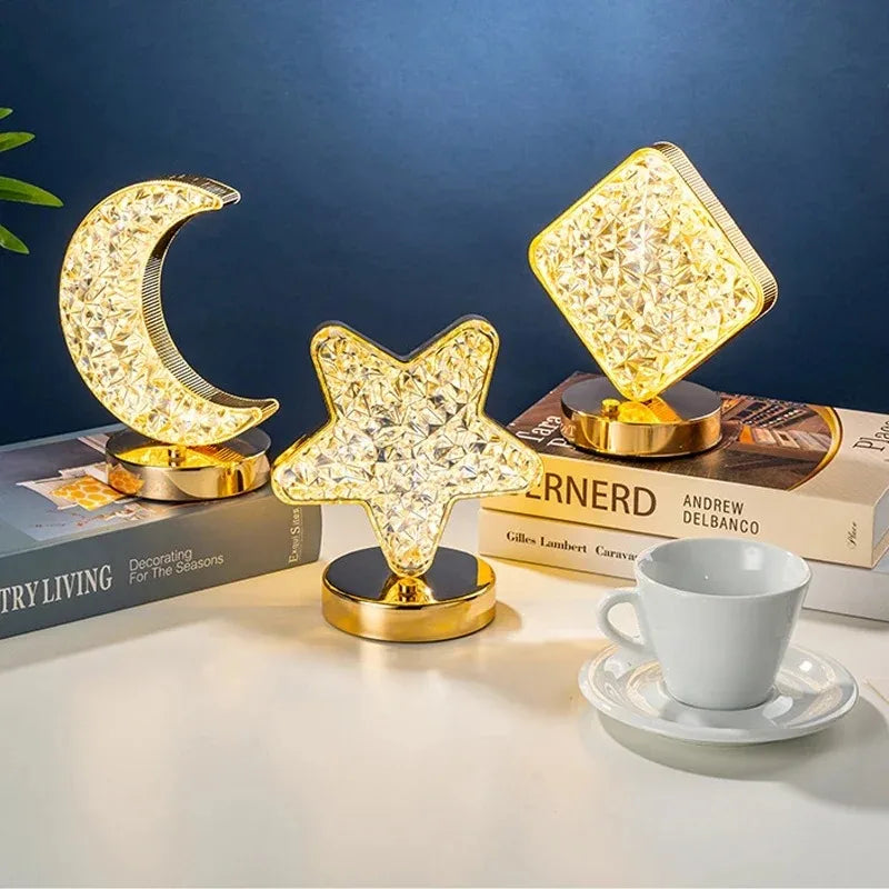 DecorBites™ Bedroom Crystal Touch Dimming Night Light Girls Room Home Decor Aesthetics USB Bedside LED Ambient Table 3D Moon Lamp