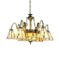 DecorBites™ Beige Tiffany Cut Glass Pendant Chandelier - 9/11 Lights, Conical Hanging Light with Mermaid Deco