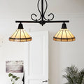 DecorBites™ Beige Tiffany Style Island Pendant Light with Stainless Glass Cone Shade - Elegant 2-Headed Hanging Ceiling Light