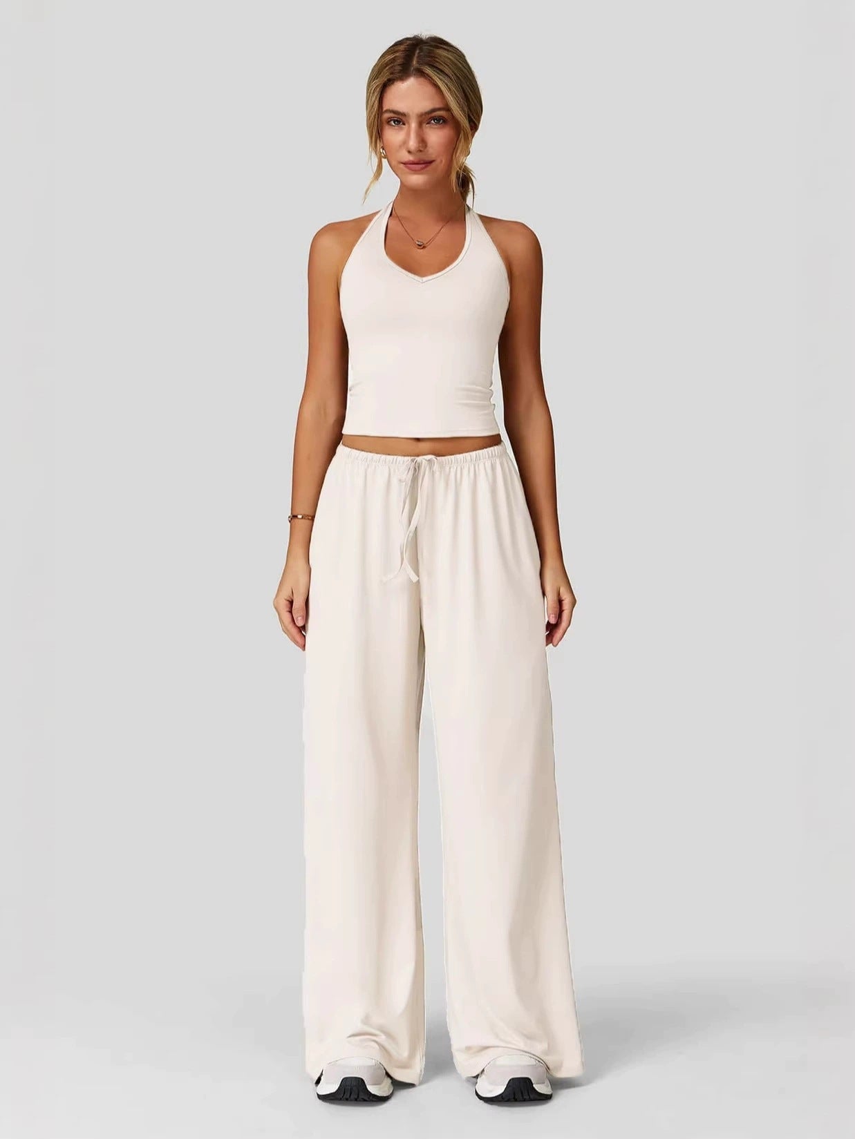 Women's Sporty Crop Tank & Wide-Leg Pants Set