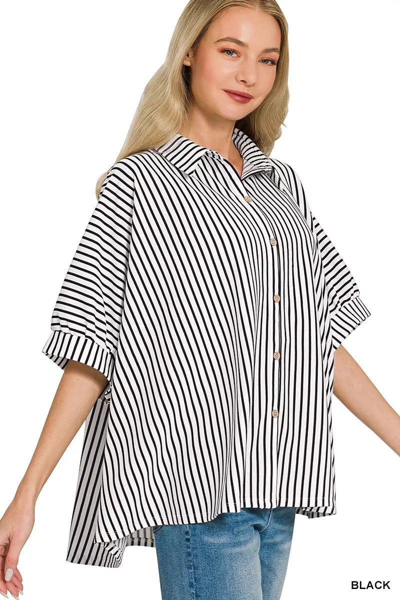 Oversized Stripe Button Down Shirt