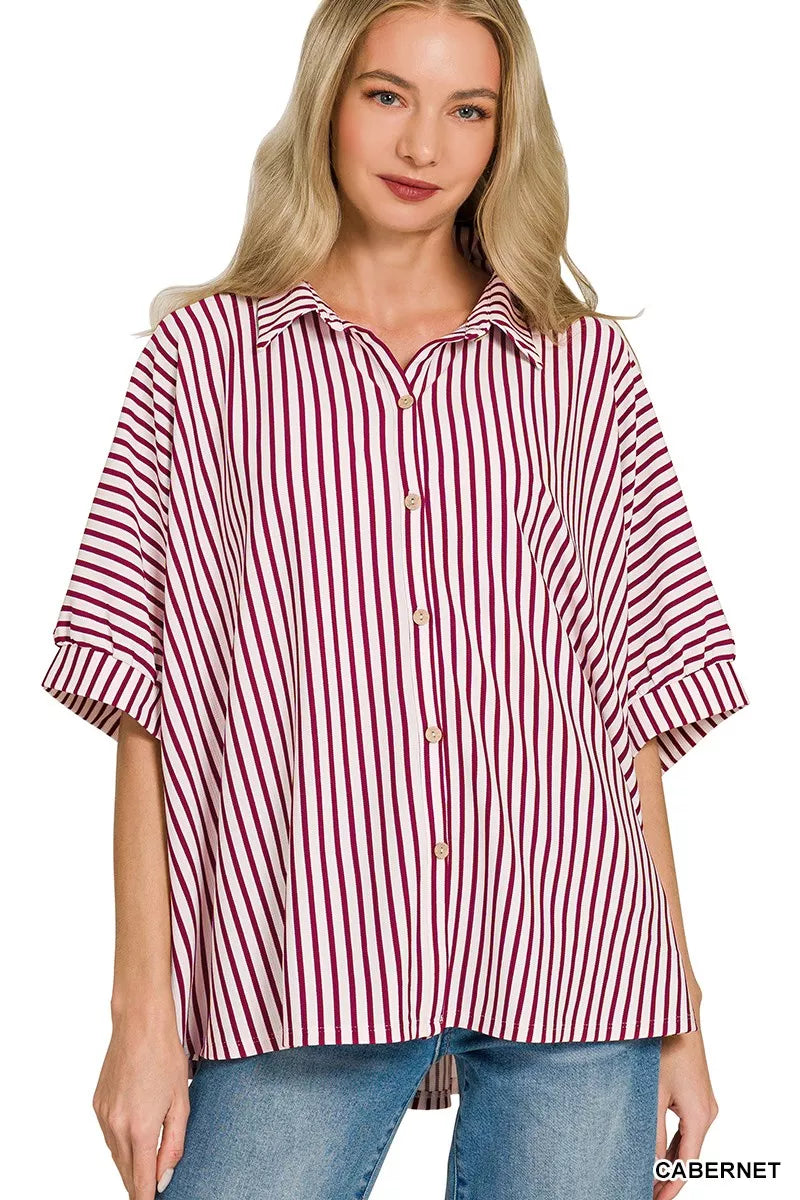 Oversized Stripe Button Down Shirt