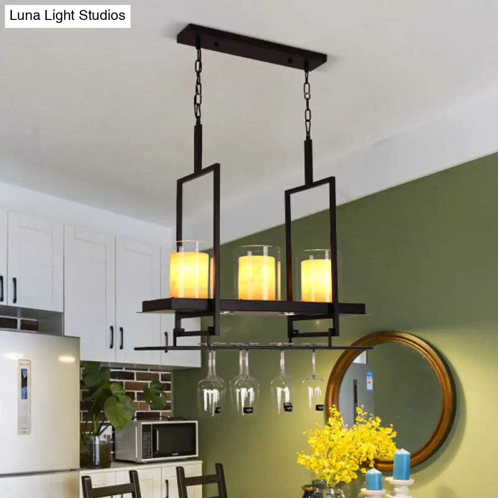 DecorBites™ Black 3/5-Light Island Light Fixture with Clear Glass Cylindrical Pendant for Dining Room - Traditional Style