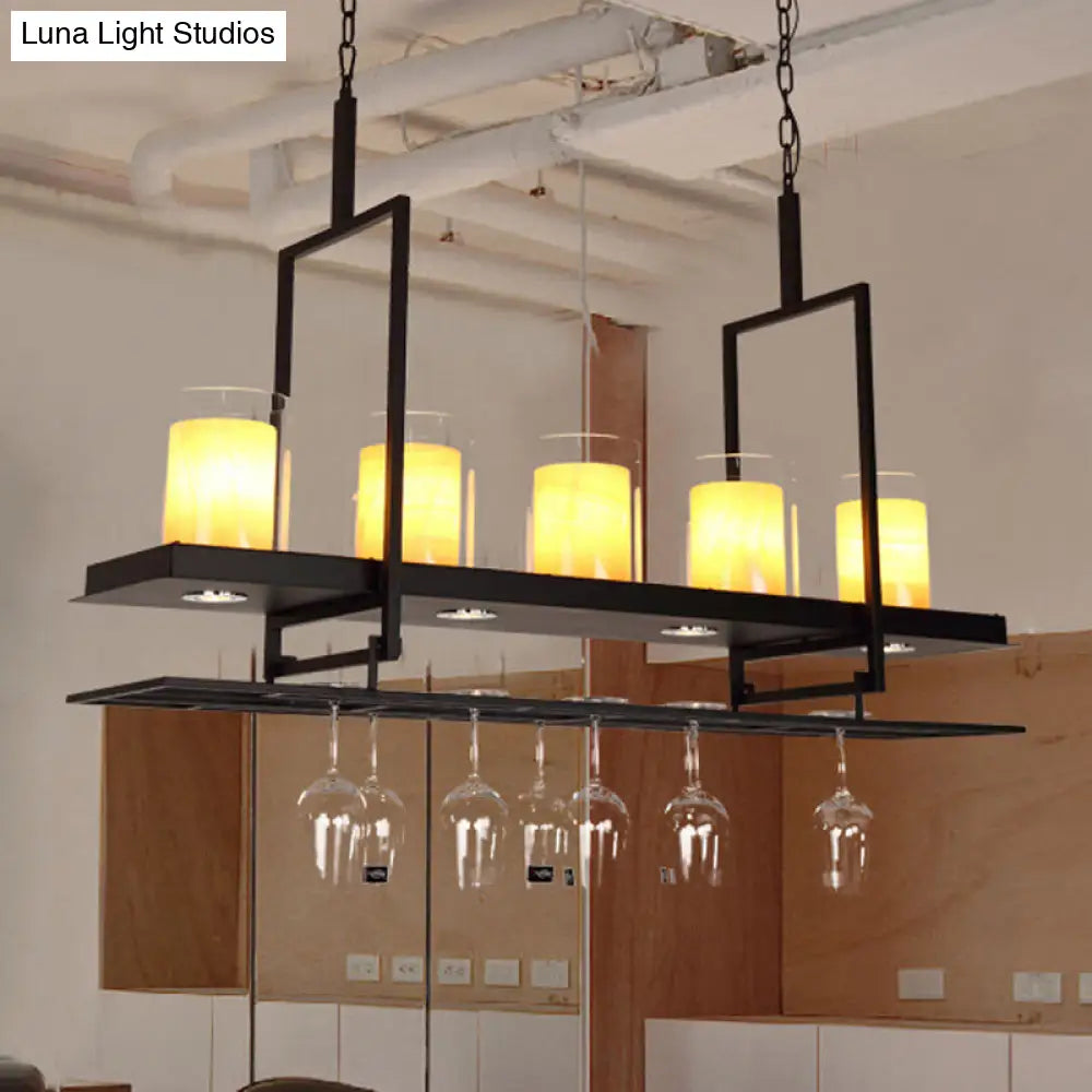 DecorBites™ Black 3/5-Light Island Light Fixture with Clear Glass Cylindrical Pendant for Dining Room - Traditional Style
