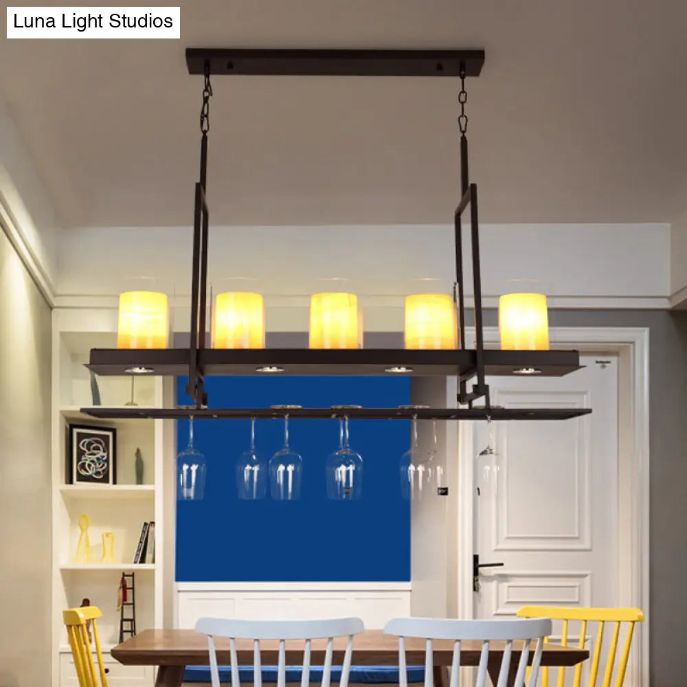 DecorBites™ Black 3/5-Light Island Light Fixture with Clear Glass Cylindrical Pendant for Dining Room - Traditional Style