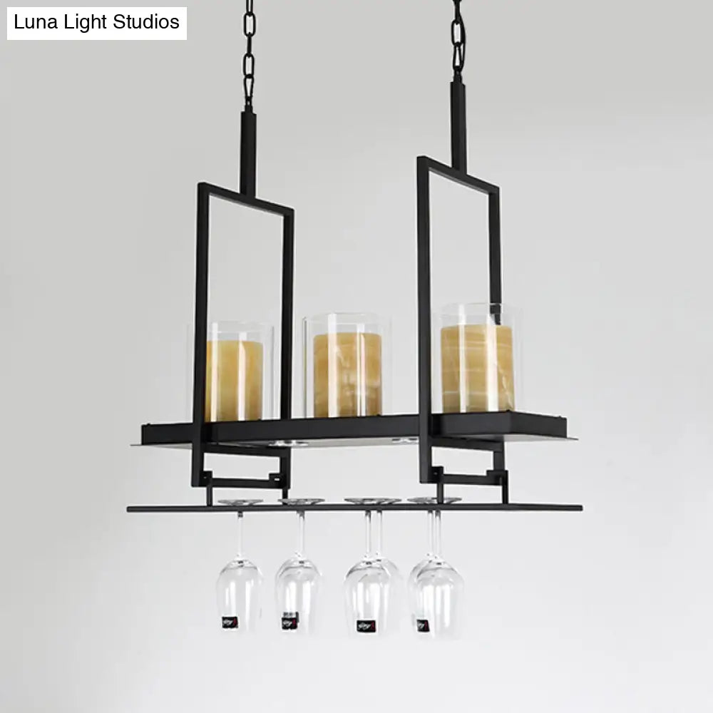 DecorBites™ Black 3/5-Light Island Light Fixture with Clear Glass Cylindrical Pendant for Dining Room - Traditional Style