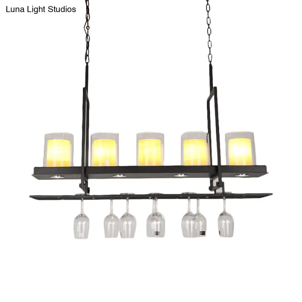 DecorBites™ Black 3/5-Light Island Light Fixture with Clear Glass Cylindrical Pendant for Dining Room - Traditional Style