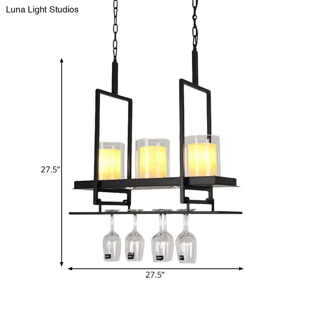 DecorBites™ Black 3/5-Light Island Light Fixture with Clear Glass Cylindrical Pendant for Dining Room - Traditional Style