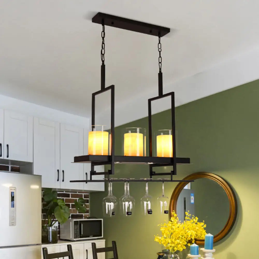 DecorBites™ Black 3/5-Light Island Light Fixture with Clear Glass Cylindrical Pendant for Dining Room - Traditional Style