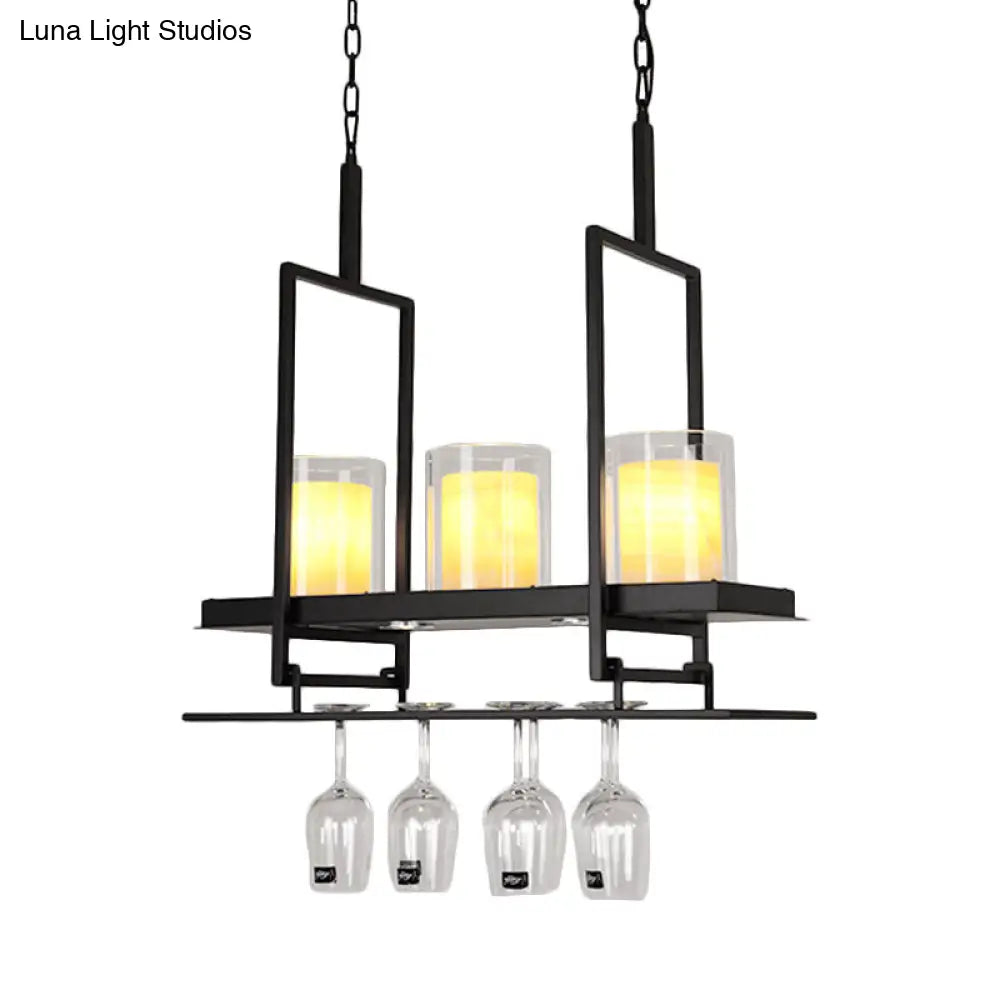 DecorBites™ Black 3/5-Light Island Light Fixture with Clear Glass Cylindrical Pendant for Dining Room - Traditional Style