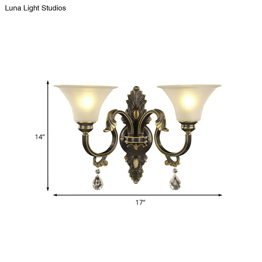 DecorBites™ Black and Gold Crystal Raindrop Bell Shade Wall Sconce Light Fixture with 2-Bulb Mount