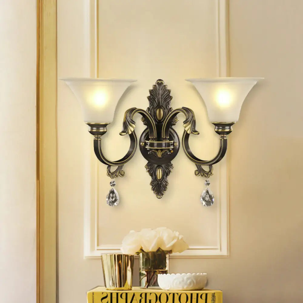 DecorBites™ Black and Gold Crystal Raindrop Bell Shade Wall Sconce Light Fixture with 2-Bulb Mount