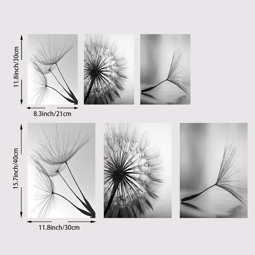 DecorBites™ Black and White Dandelion Canvas Wall Art