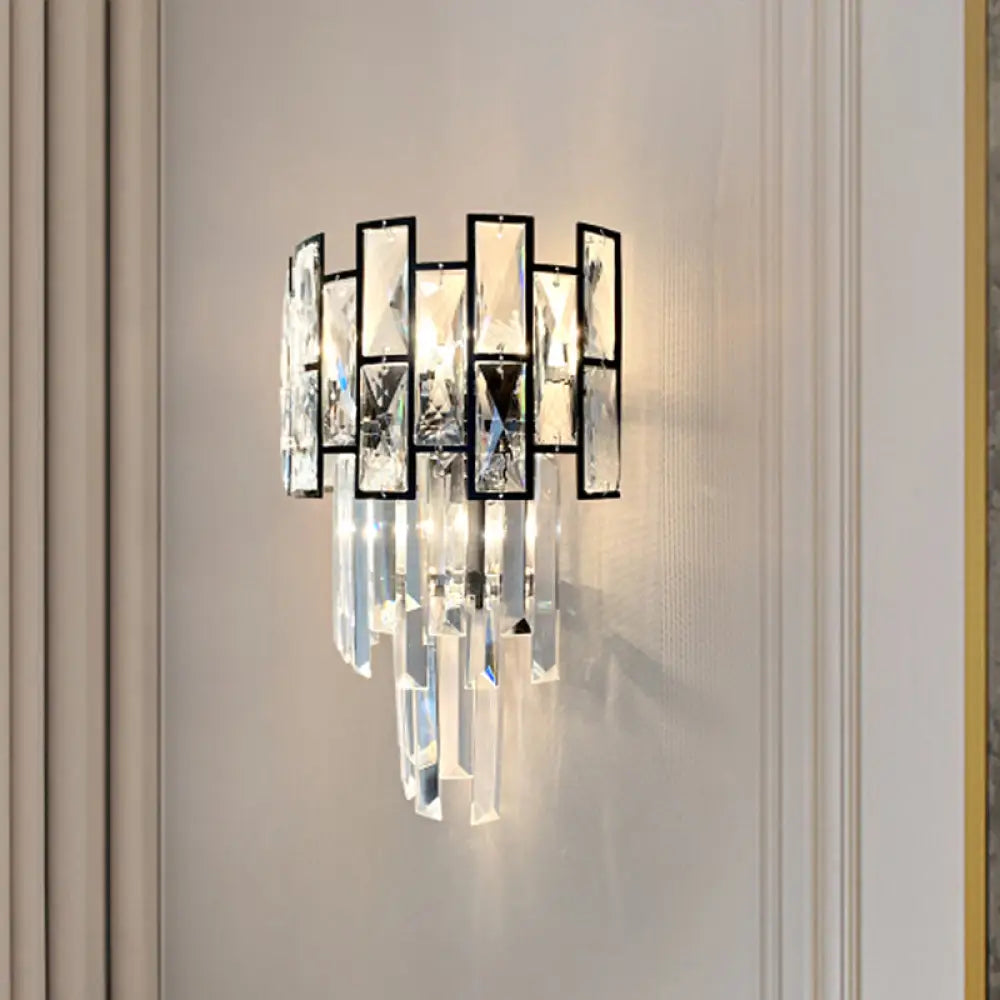 DecorBites™ Black Crystal Embedded Wall Sconce - Contemporary Tapered Flush Mount with 3 Heads