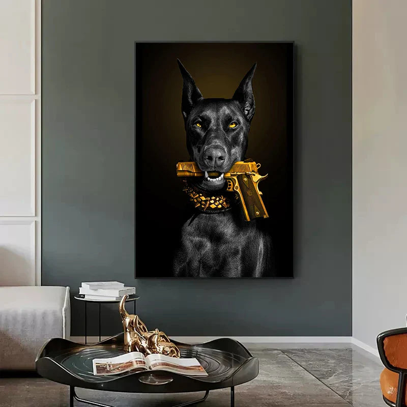 DecorBites™ Black Doberman Dog Canvas Poster Art