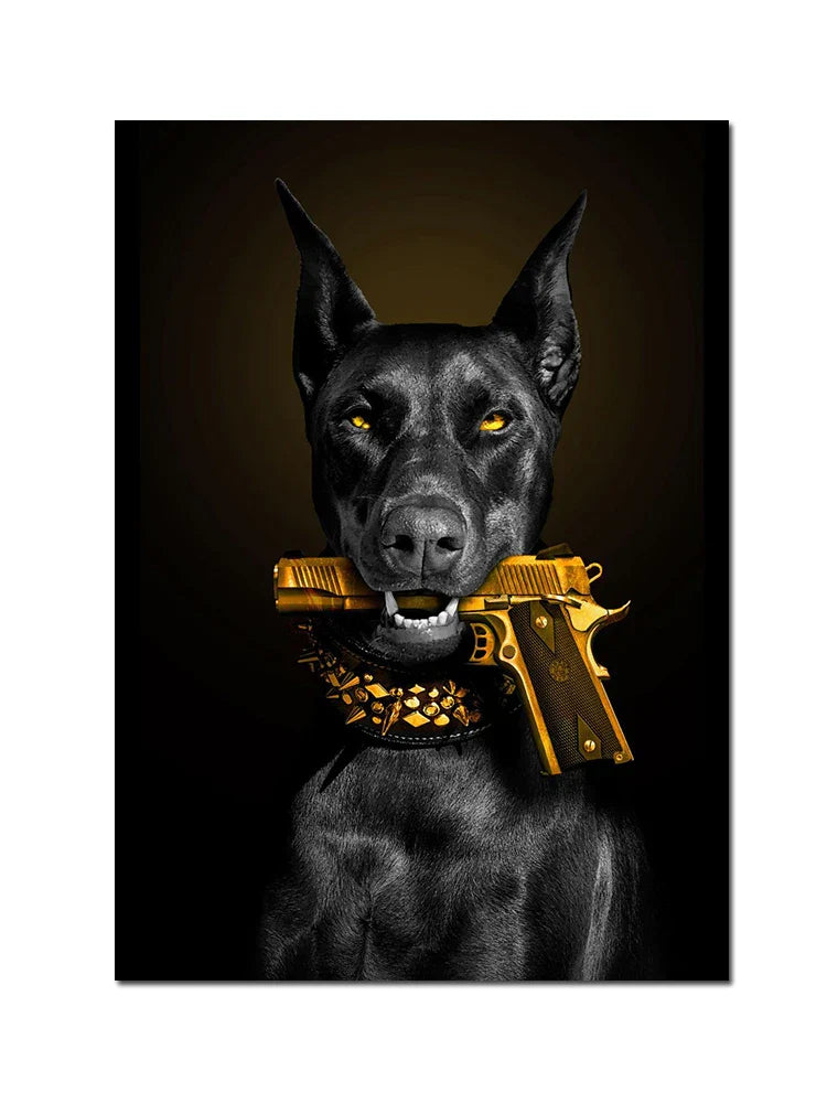 DecorBites™ Black Doberman Dog Canvas Poster Art