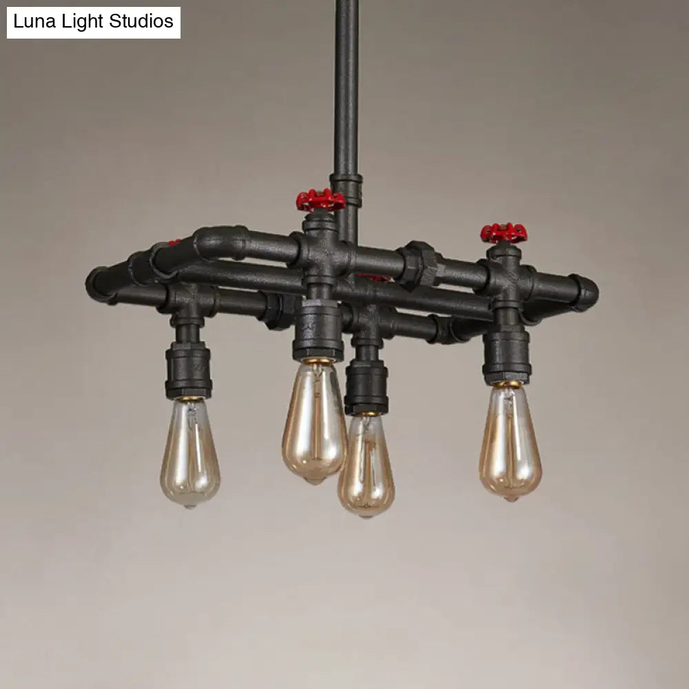 DecorBites™ Black Finish Hanging Ceiling Light: Rectangle Frame, 4/5-Light Antiqued Island Lamp for Dining Table