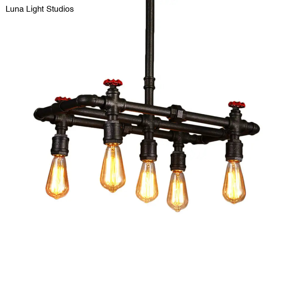 DecorBites™ Black Finish Hanging Ceiling Light: Rectangle Frame, 4/5-Light Antiqued Island Lamp for Dining Table