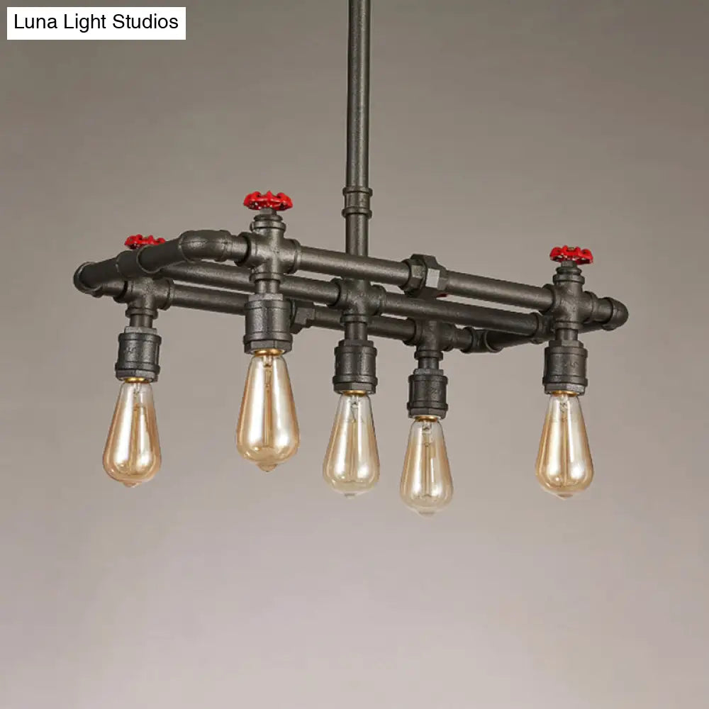 DecorBites™ Black Finish Hanging Ceiling Light: Rectangle Frame, 4/5-Light Antiqued Island Lamp for Dining Table