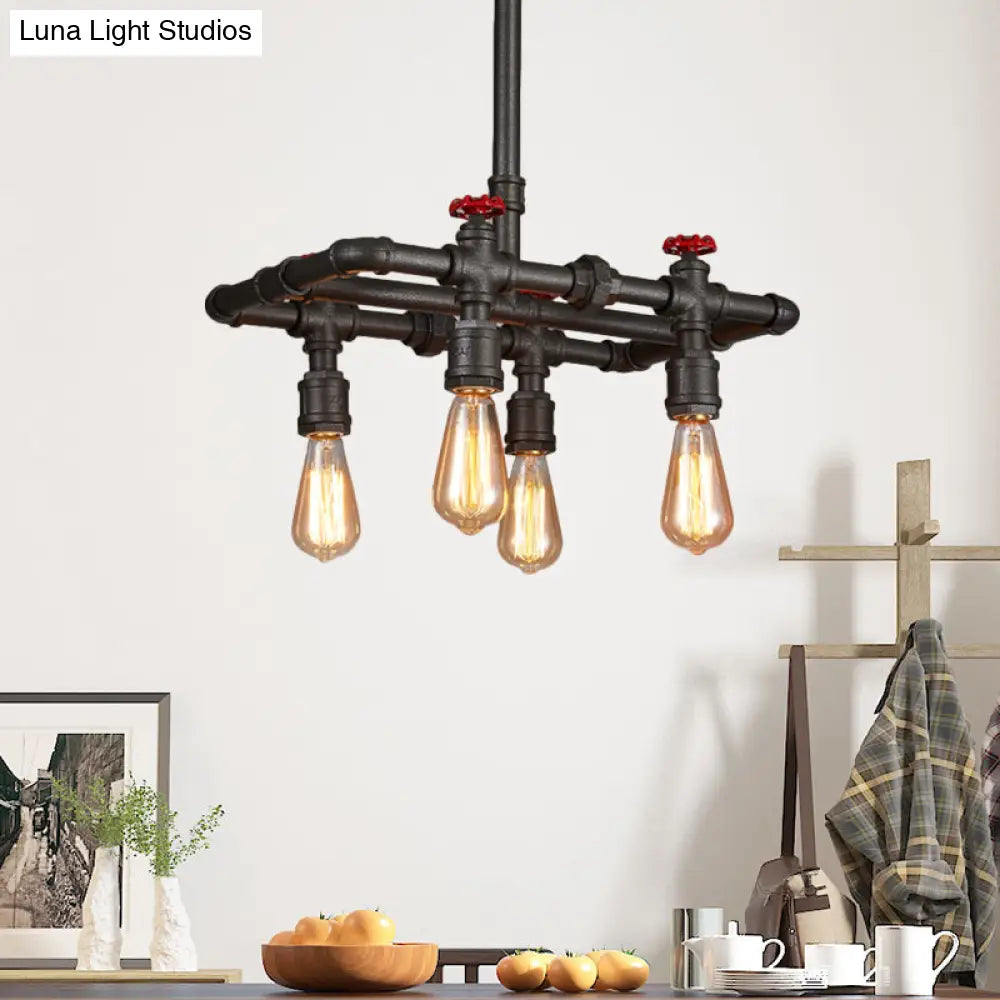 DecorBites™ Black Finish Hanging Ceiling Light: Rectangle Frame, 4/5-Light Antiqued Island Lamp for Dining Table