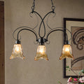 DecorBites™ Black Flower Island Pendant with Textured Glass - Perfect for Dining Room - 3 Bulb Hanging Ceiling Light