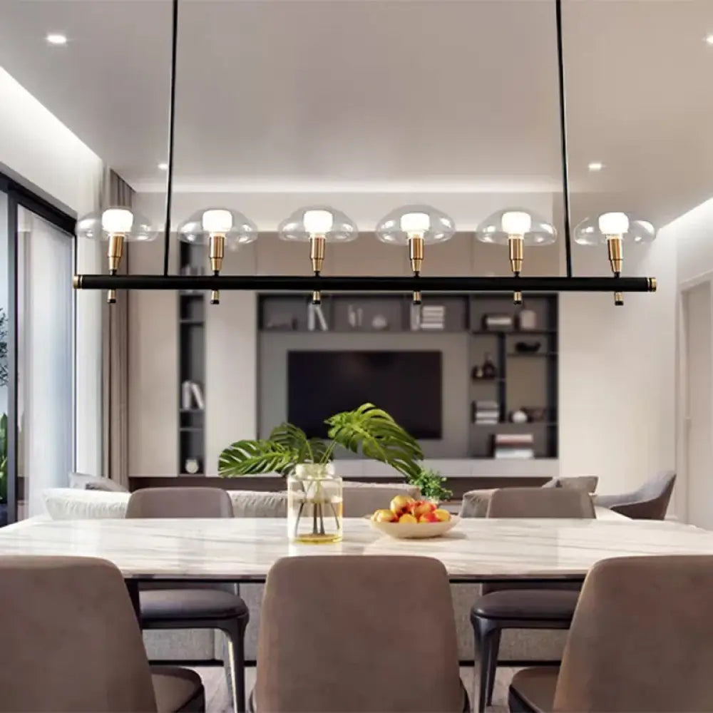 DecorBites™ Black Glass Island Pendant Light with 4/6 Clear Mushroom Shades - Ideal for Restaurants