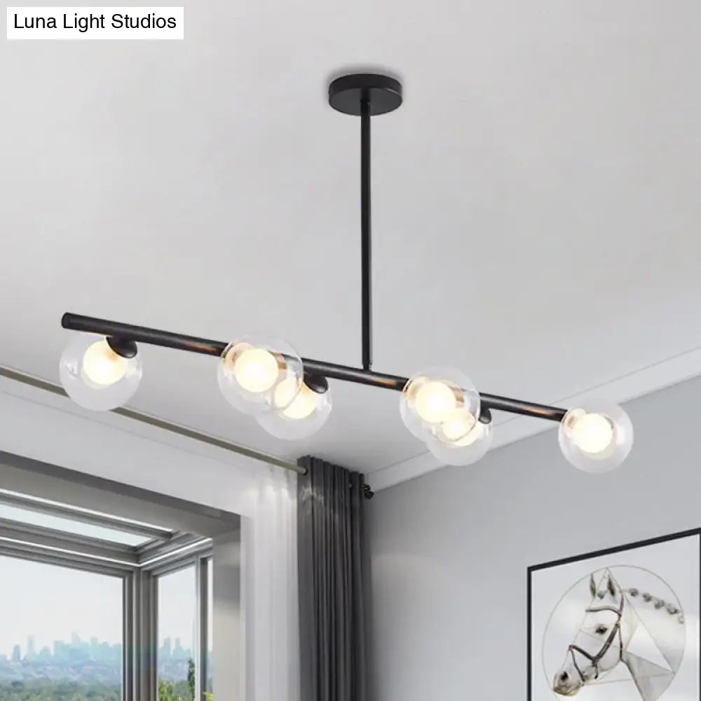 DecorBites™ Black/Gold Metallic Hanging Chandelier - Clear Glass Ball Island Light for Dining Table with 6 Modern Lights