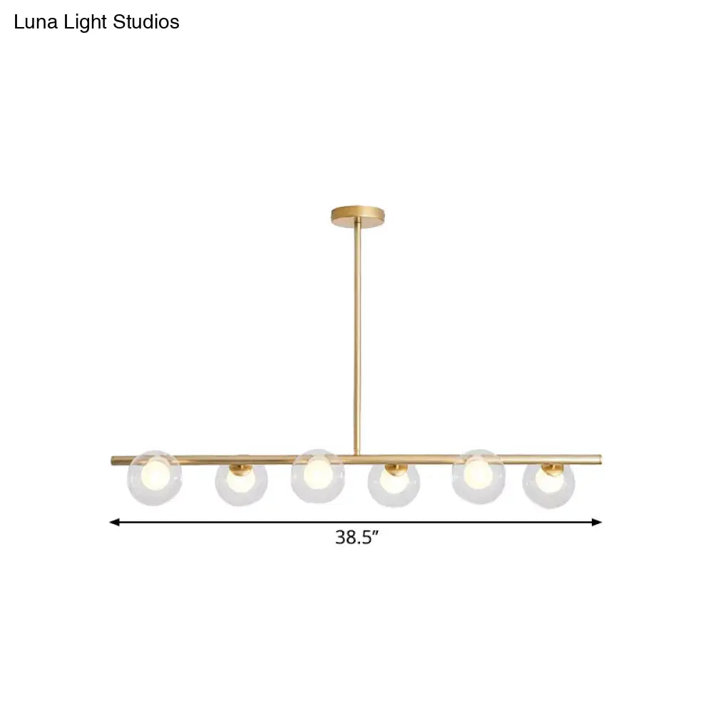 DecorBites™ Black/Gold Metallic Hanging Chandelier - Clear Glass Ball Island Light for Dining Table with 6 Modern Lights