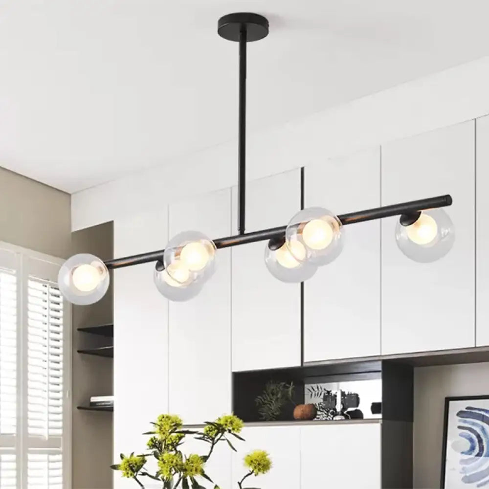 DecorBites™ Black/Gold Metallic Hanging Chandelier - Clear Glass Ball Island Light for Dining Table with 6 Modern Lights