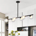 DecorBites™ Black/Gold Metallic Hanging Chandelier - Clear Glass Ball Island Light for Dining Table with 6 Modern Lights