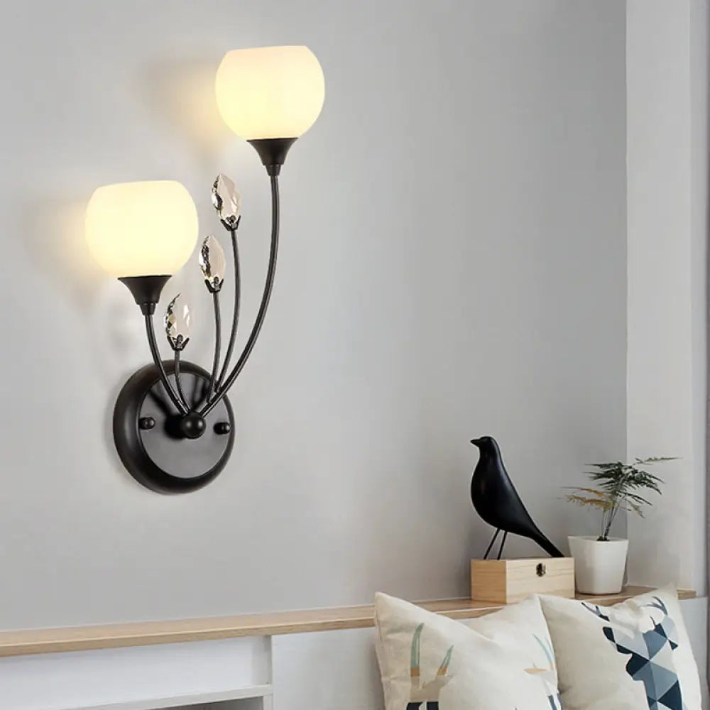 DecorBites™ Black Half-Bulb Wall Sconce Light with Frosted White Glass Bowl- Modern and Elegant Wall Mount Lamp