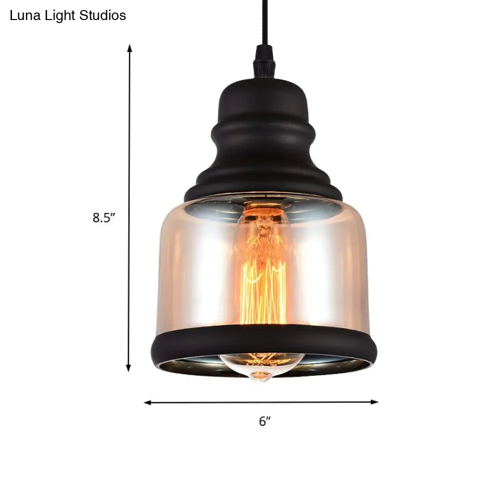 DecorBites™ Black Industrial Cylinder Pendant Lighting - Clear Glass Hanging Light for Living Room