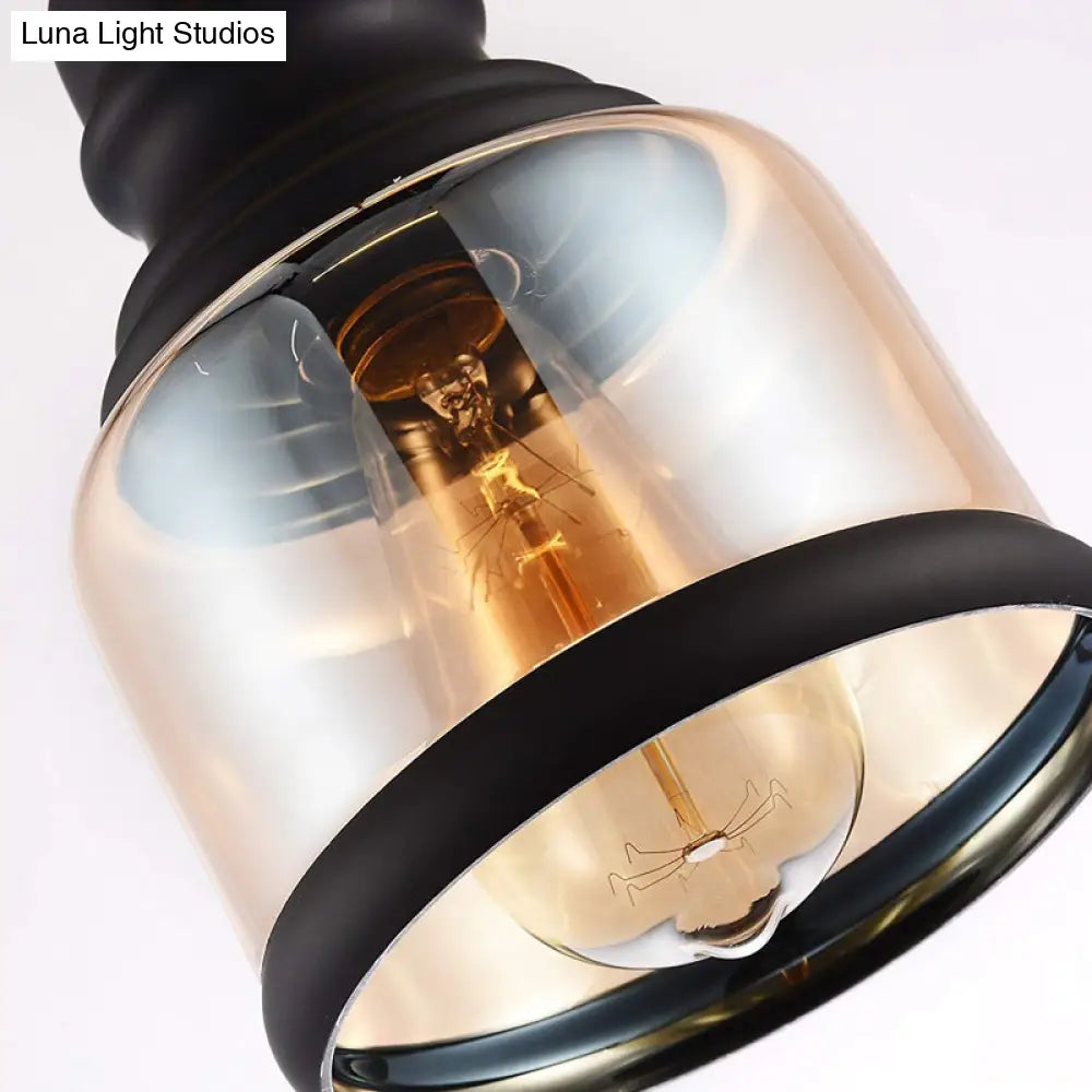 DecorBites™ Black Industrial Cylinder Pendant Lighting - Clear Glass Hanging Light for Living Room