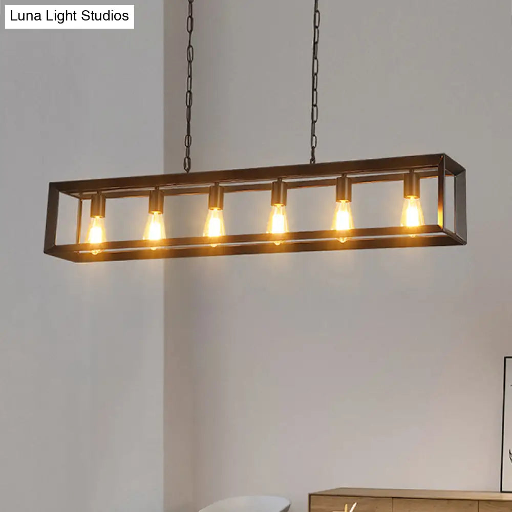 DecorBites™ Black Industrial Rectangular Island Pendant Metallic Ceiling Light Fixture