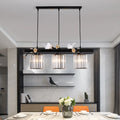 DecorBites™ Black Island Pendant Light with Clear Crystal Cylinder and Lodge Style Accents - 3 Lights, Bird and Flower Design
