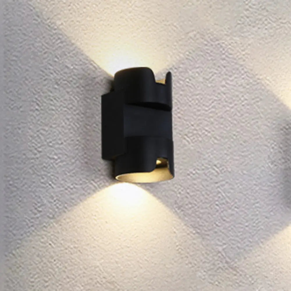 DecorBites™ Black LED Flush Mount Wall Light - Up Down Lighting with Metal Cylinder Shade for Patio
